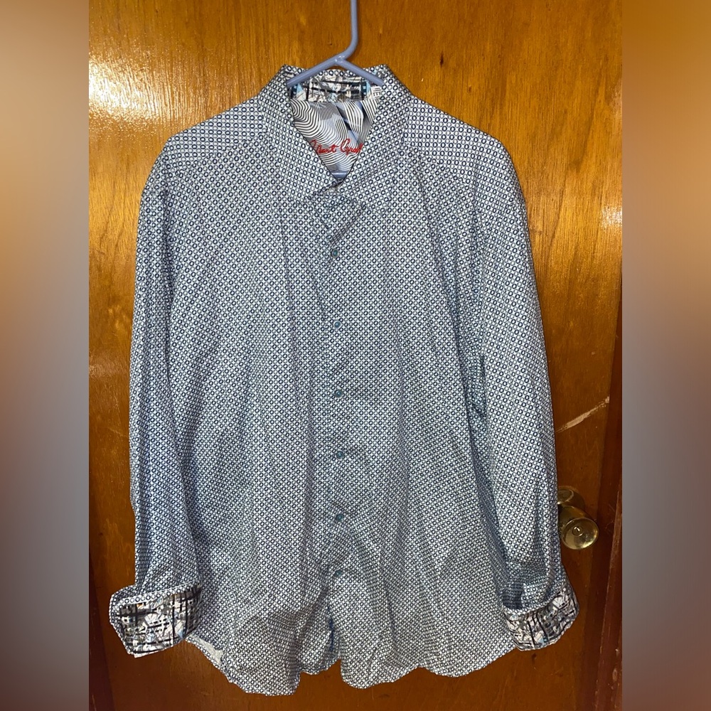 Robert Graham Men’s Casual Button Down Shirt 3XL Blue/Gray Geometric Print